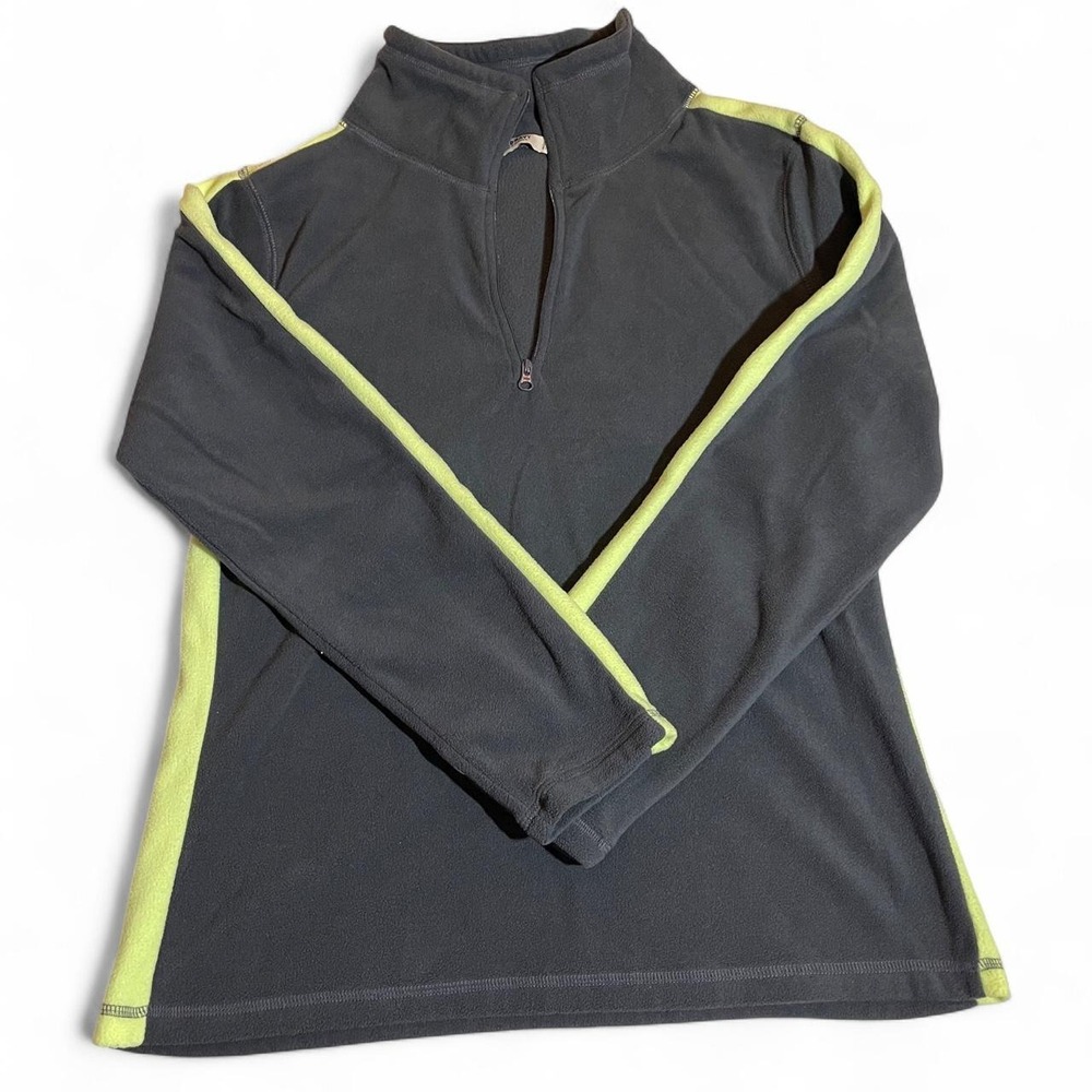 Old Navy Womens Fleece Quarter Zip Pullover Gray Neon Green Activewear Large